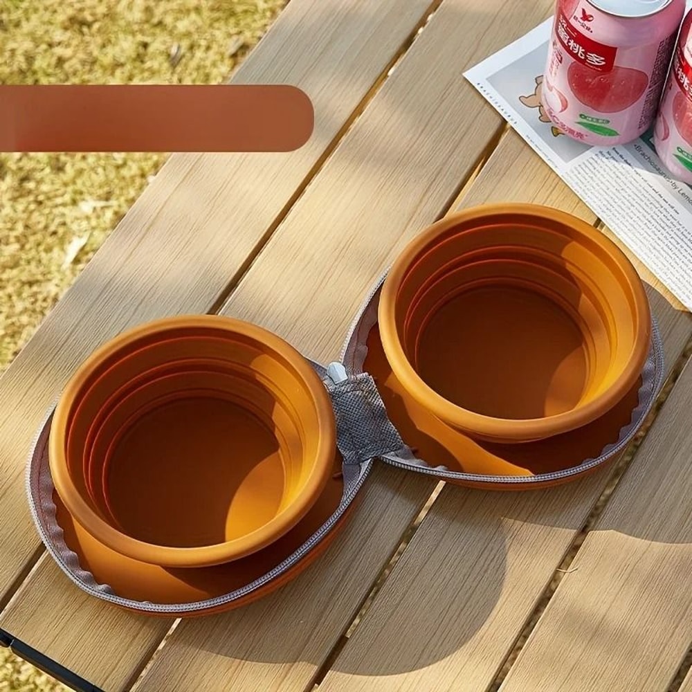 Foldable Silicone Double Dog Bowl Portable Travel Feeding Set 10