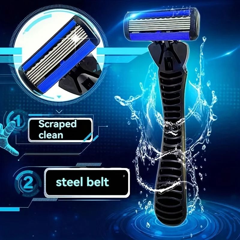 Six Layer Razor Blade Mens Stainless Steel Clean Shaving Water Washed Razor 2
