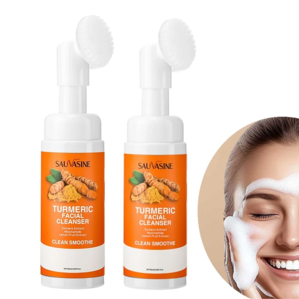 Turmeric Facial Cleanser Brightening Moisturizing Daily Foam With Brush 0