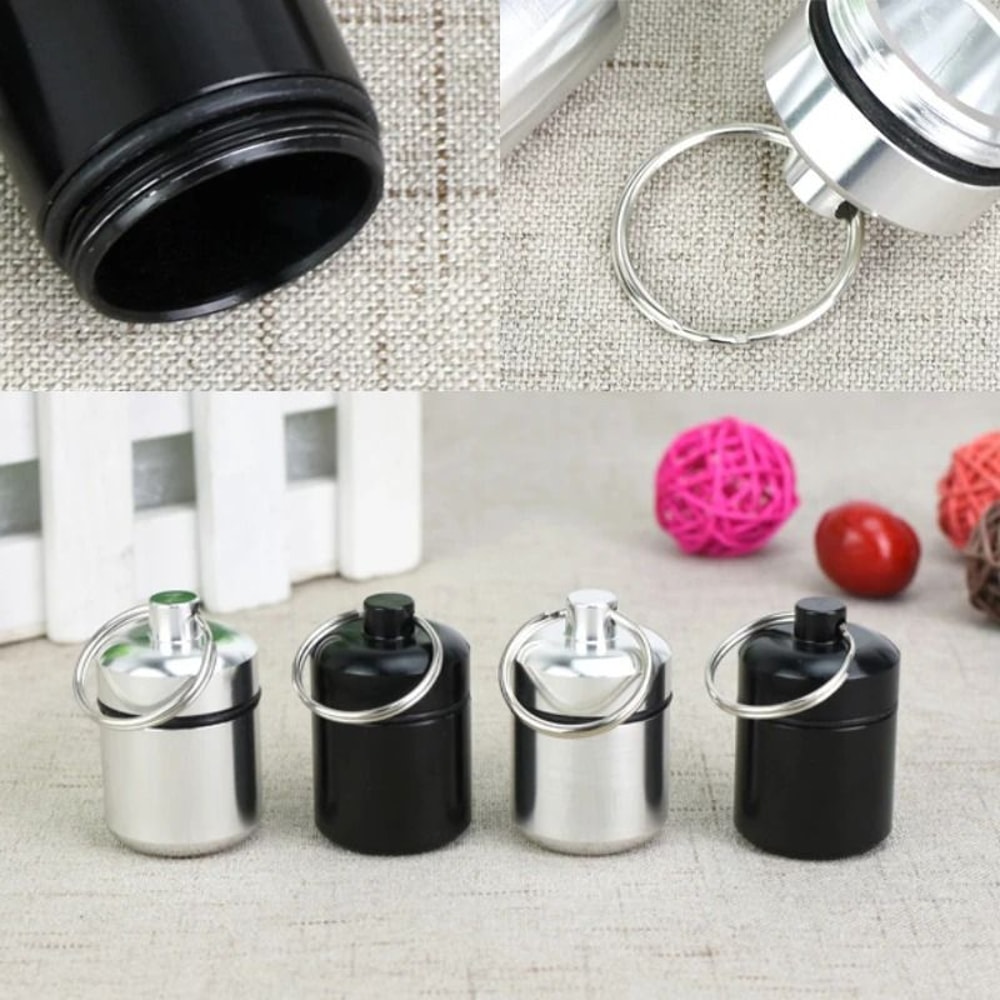 Aluminum Waterproof Pill Box With Secure Seal And Keychain For Vitamins And Medicine 2