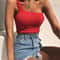 One Shoulder Summer Crop Top Sleeveless Tank Vest For Women 9
