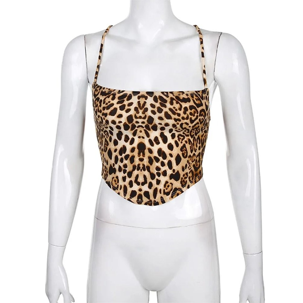 Leopard Pattern Backless Cross Lace Up Crop Tank Top For Women 3