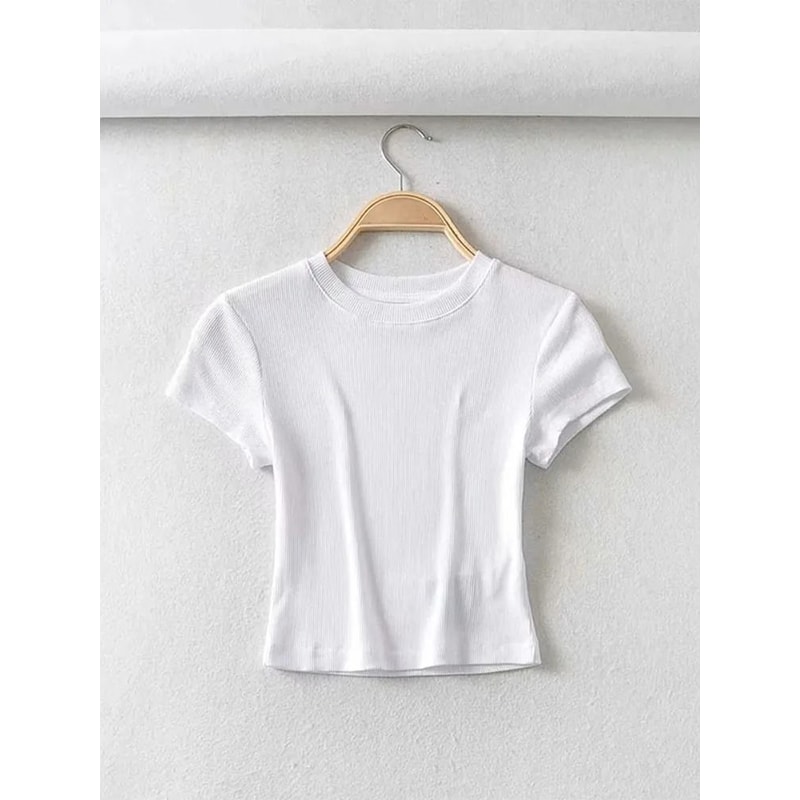 Womens Slim ONeck Short Sleeve Stretch Crop Top 7