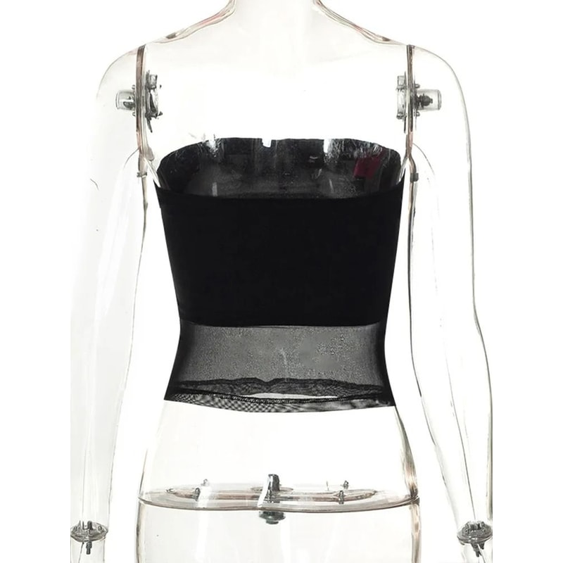 Womens Mesh Patchwork Strapless Corset Crop Top 5