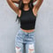 Ribbed Knit Off Shoulder Crop Tank Top For Women Summer Casual Fitness Wear 6