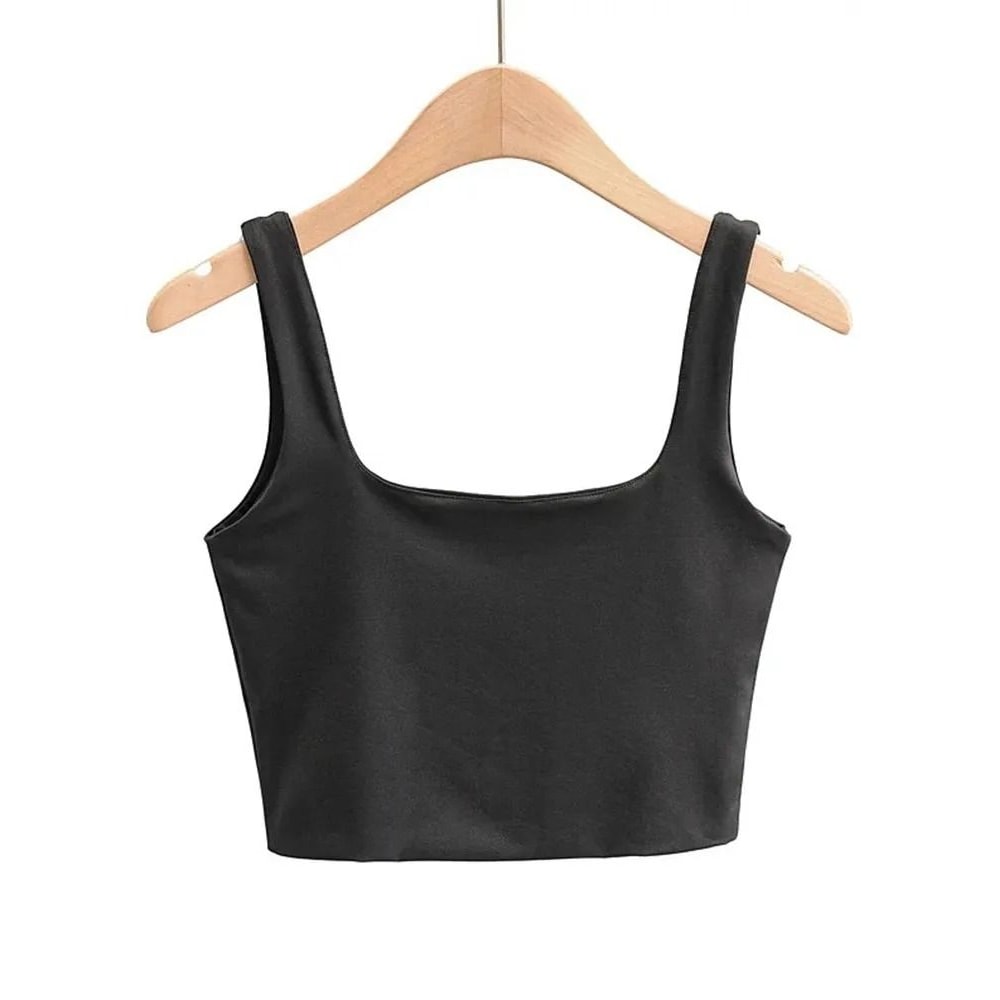 Summer Square Collar Sleeveless Tank Top For Women Slim Fit Fashion Crop Top 1