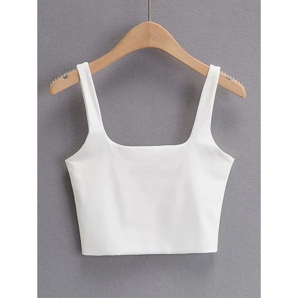 Summer Square Collar Sleeveless Tank Top For Women Slim Fit Fashion Crop Top 7