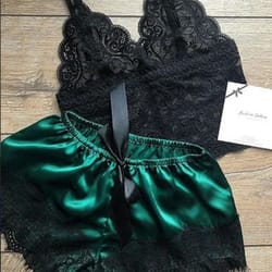 silky lace pajama set for women – 2-piece sexy sleepwear crop top & shorts nightwear