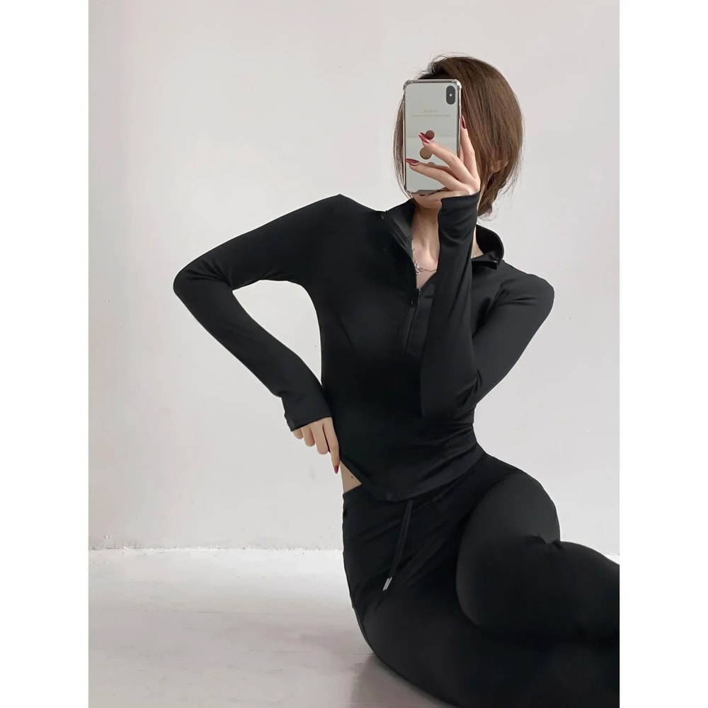 Sun Quick Drying Sports Coat Women Tight Top Yoga Jacket Long Sleeve Zipper Fitness Jacket S To 3XL 7