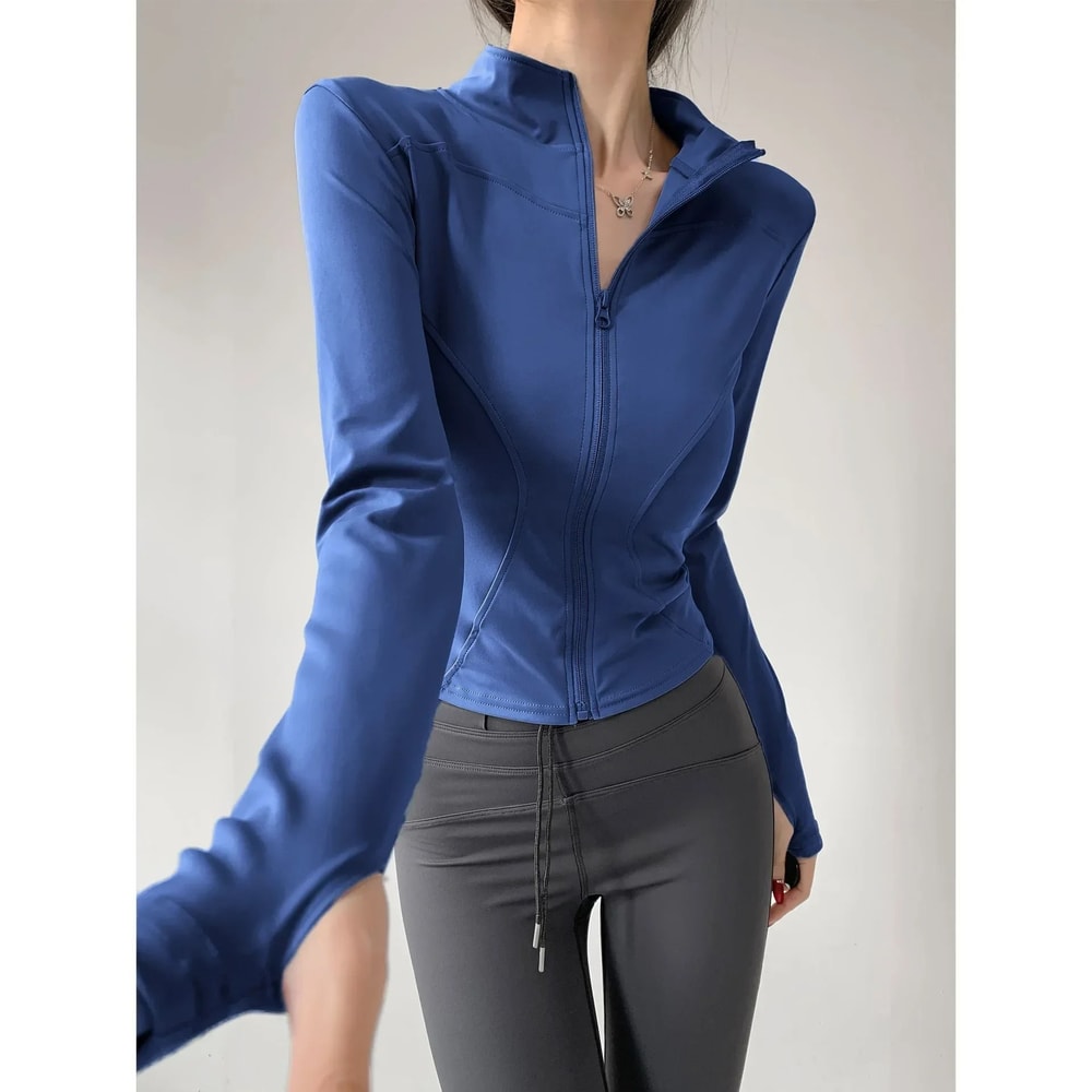 Sun Quick Drying Sports Coat Women Tight Top Yoga Jacket Long Sleeve Zipper Fitness Jacket S To 3XL 14