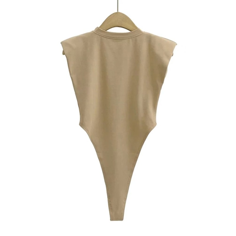 Padded Shoulder Bodysuit Women Summer One Piece Slim Fit Sleeveless Bodycon Top 4