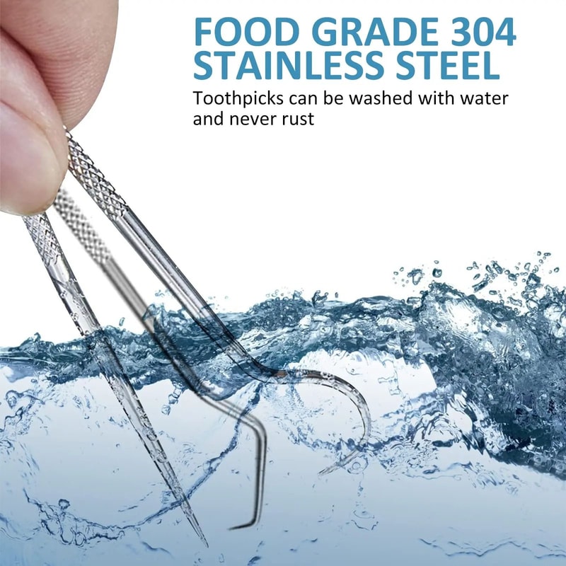 Stainless Steel Reusable Toothpick And Flossing Set 3