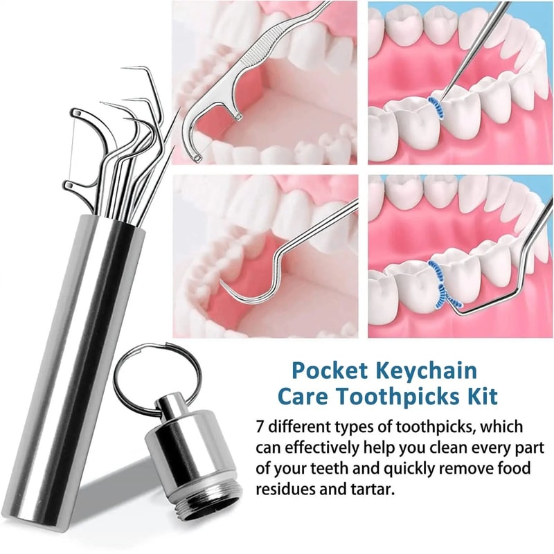 Stainless Steel Reusable Toothpick And Flossing Set 4