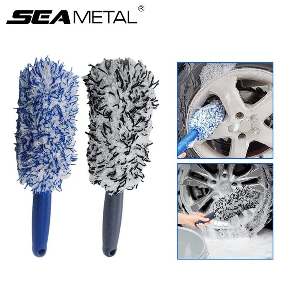 Car Wheel And Tire Cleaning Brush With Plush Head For Detailed Care 0