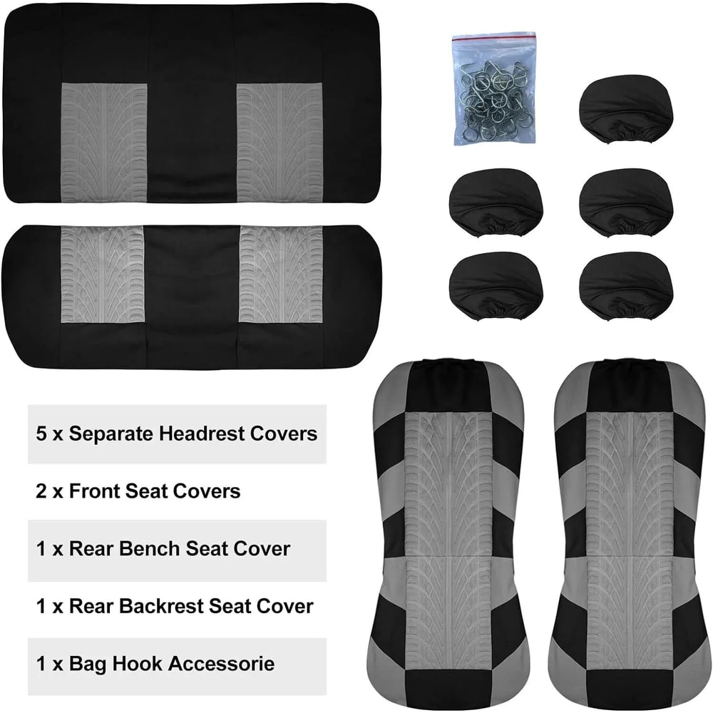 Universal Cloth Car Seat Covers Full Set For Front And Rear Seats 5