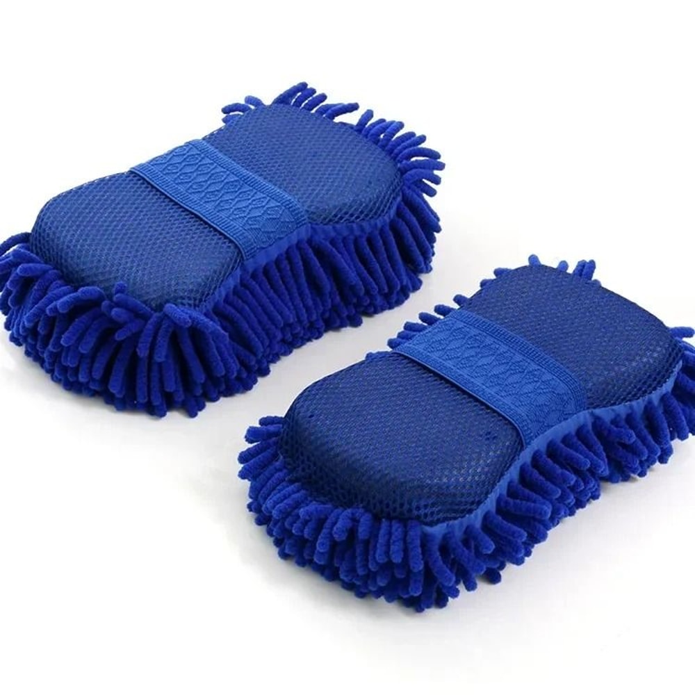 2 Pcs Blue Microfiber Chenille Car Wash Sponges Cleaning Pads 6