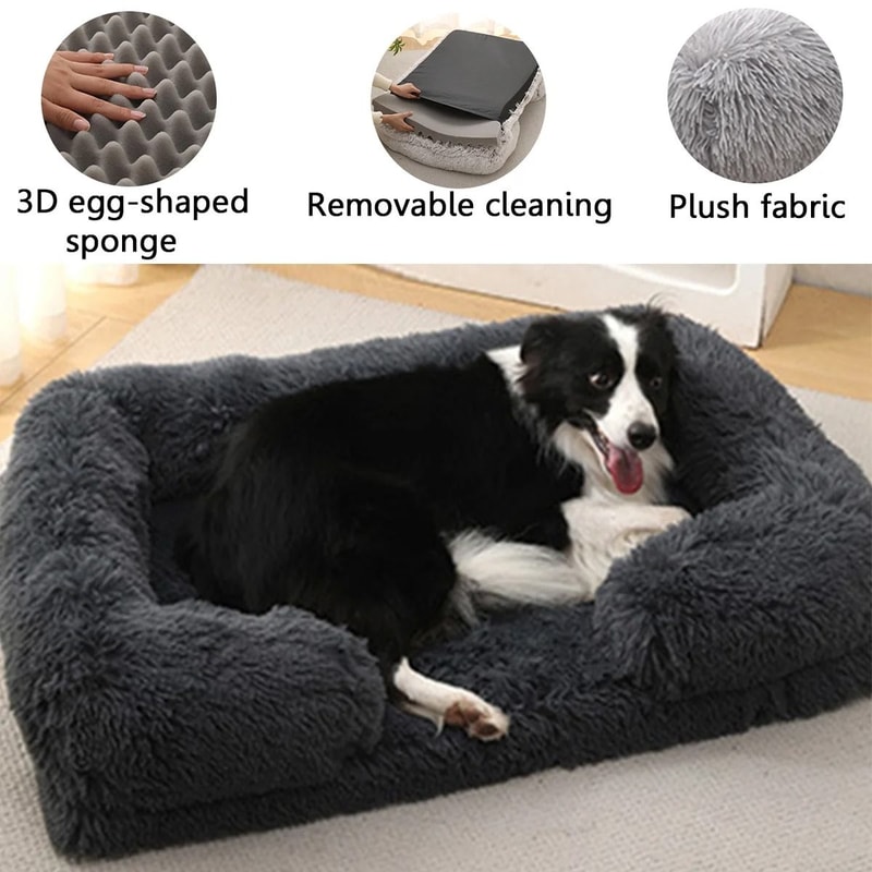 Square Plush Dog Bed Thickened Winter Pet Bed With Removable Mat 2