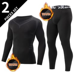 mens thermal underwear set long sleeve top and pants winter fleece lined base layer