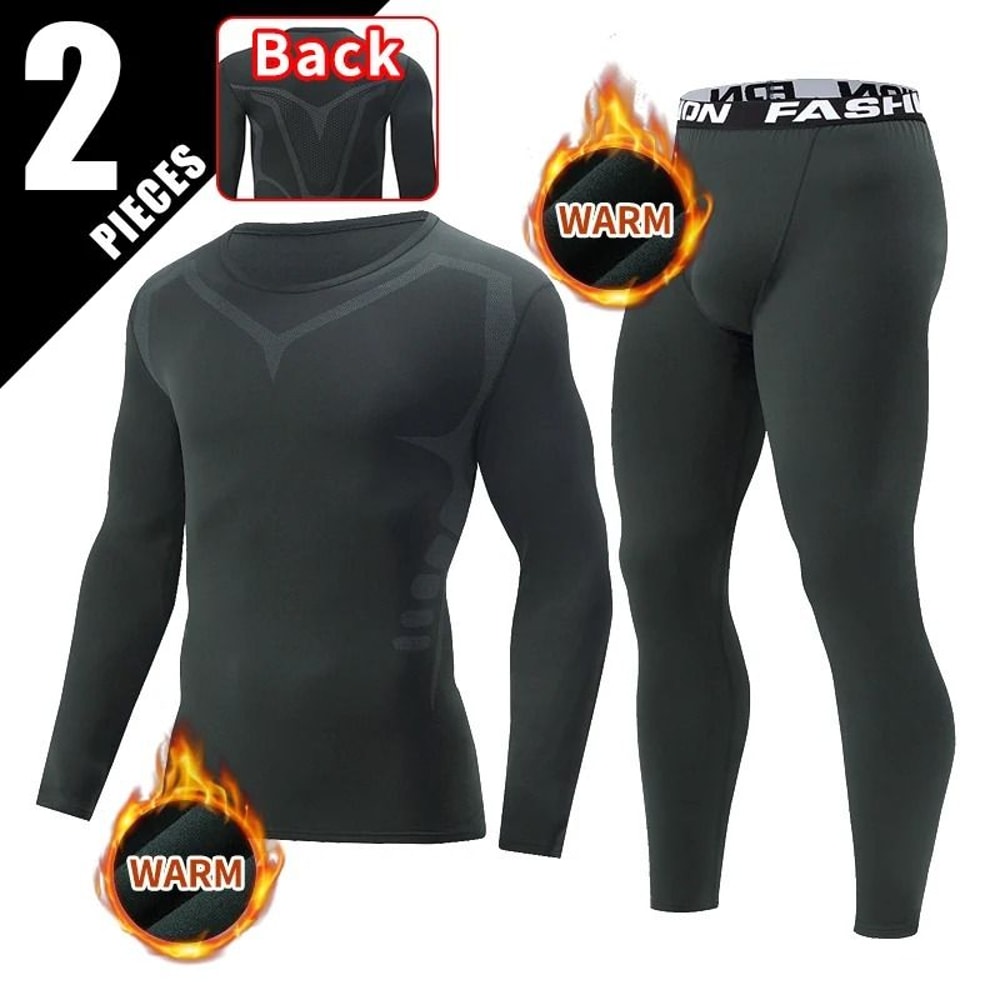 Mens Thermal Underwear Set Long Sleeve Top And Pants Winter Fleece Lined Base Layer 6