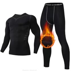 men winter warm fleece thermal underwear set long sleeve top and pants compression base layer