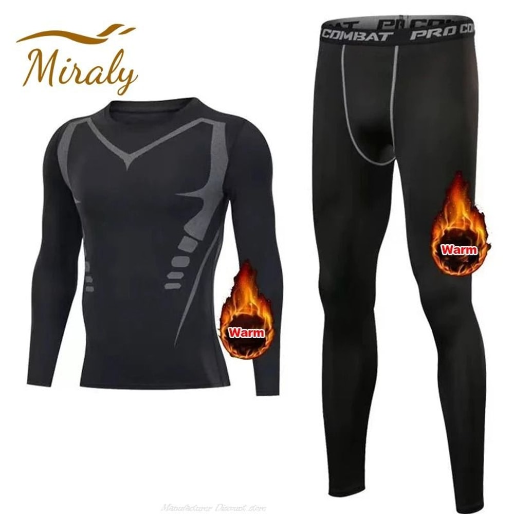 Men Winter Warm Fleece Thermal Underwear Set Long Sleeve Top And Pants Compression Base Layer 10