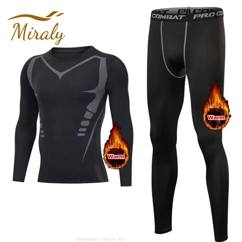 Men Winter Warm Fleece Thermal Underwear Set Long Sleeve Top And Pants Compression Base Layer 10