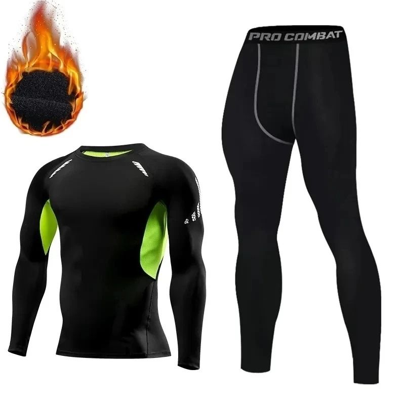 Men Winter Warm Fleece Thermal Underwear Set Long Sleeve Top And Pants Compression Base Layer 13