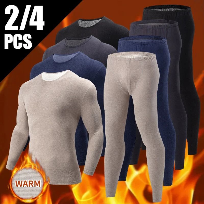 Mens Thermal Underwear Set Fleece Lined Long Sleeve Top And Pants For Autumn And Winter Comfort 0