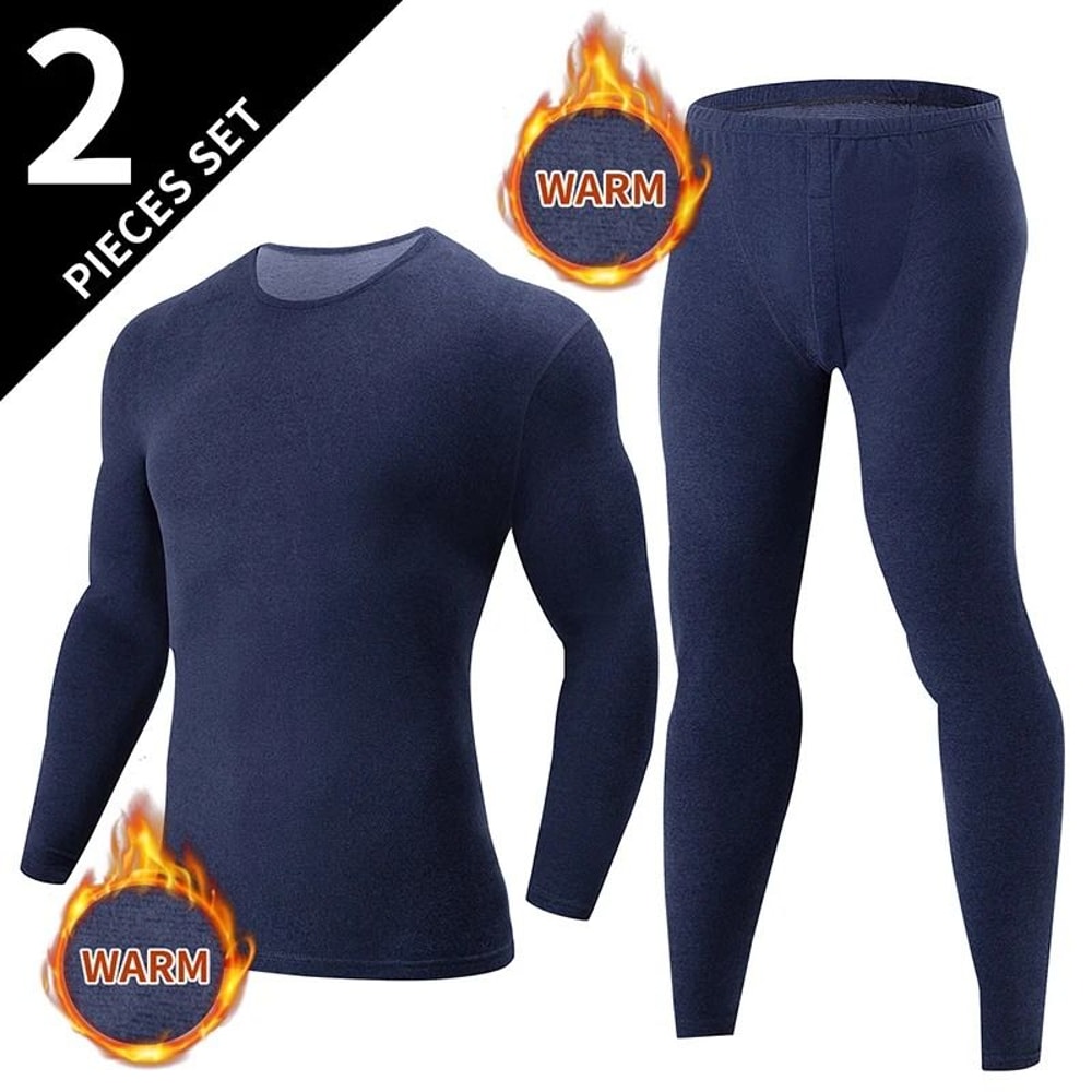 Mens Thermal Underwear Set Fleece Lined Long Sleeve Top And Pants For Autumn And Winter Comfort 9