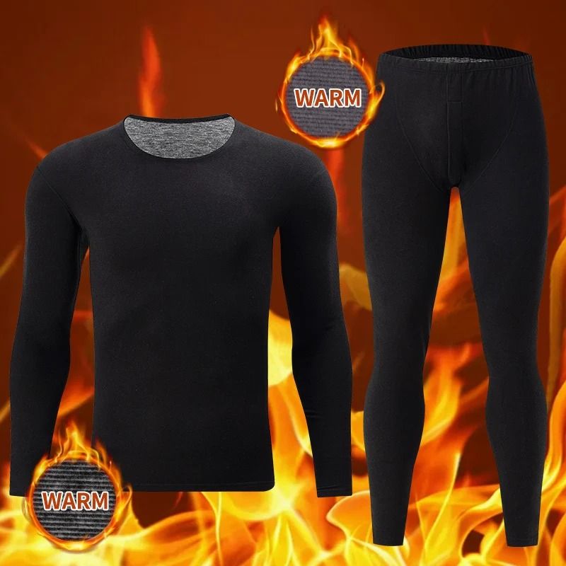 Mens Thermal Underwear Set Fleece Lined Long Sleeve Top And Pants For Autumn And Winter Comfort 1