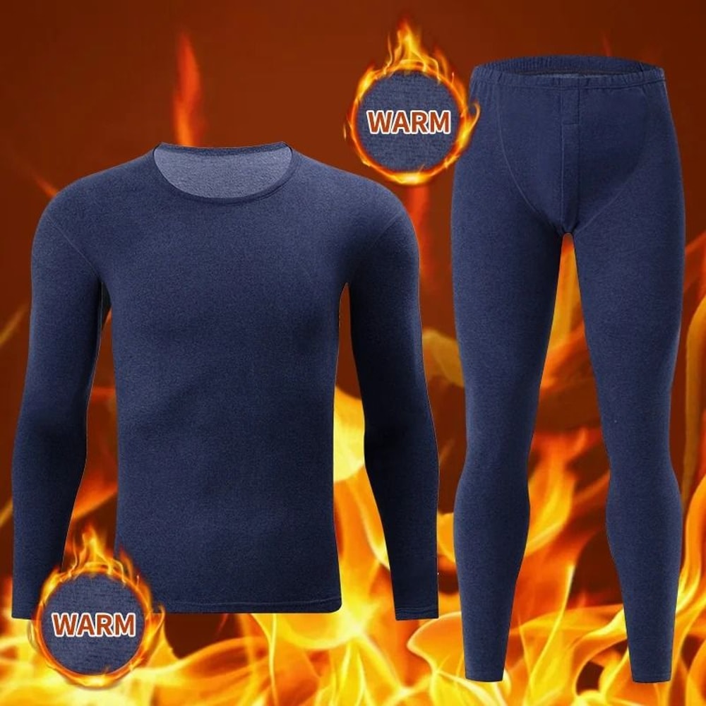 Mens Thermal Underwear Set Fleece Lined Long Sleeve Top And Pants For Autumn And Winter Comfort 2