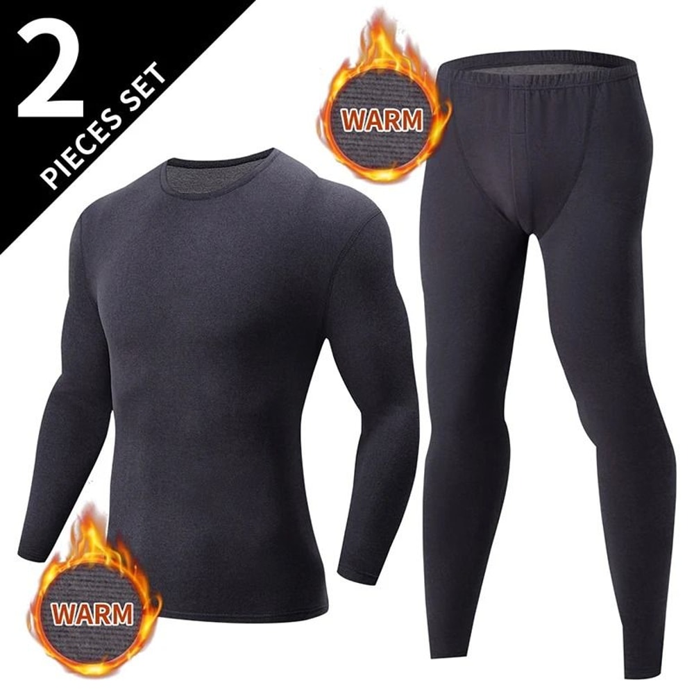 Mens Thermal Underwear Set Fleece Lined Long Sleeve Top And Pants For Autumn And Winter Comfort 6