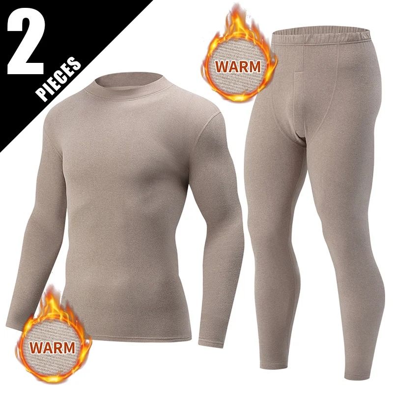 Mens Thermal Underwear Set Fleece Lined Long Sleeve Top And Pants For Autumn And Winter Comfort 7