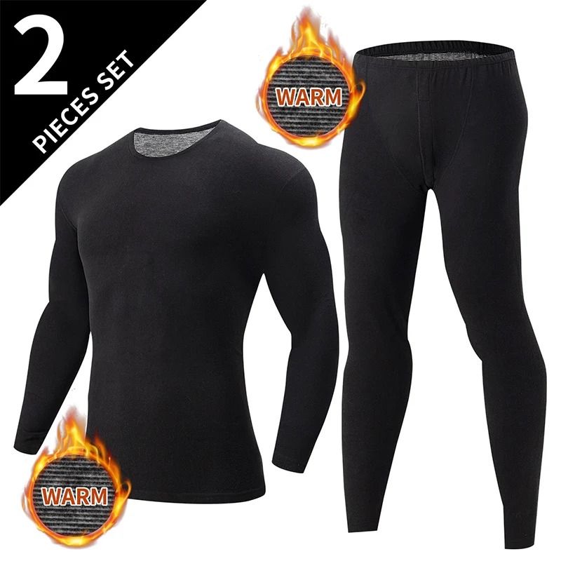 Mens Thermal Underwear Set Fleece Lined Long Sleeve Top And Pants For Autumn And Winter Comfort 8
