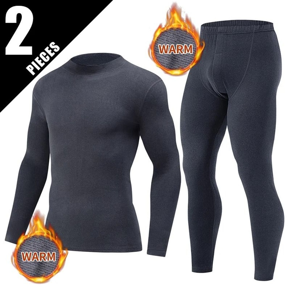 Mens Thermal Underwear Set Fleece Lined Long Sleeve Top And Pants For Autumn And Winter Comfort 14