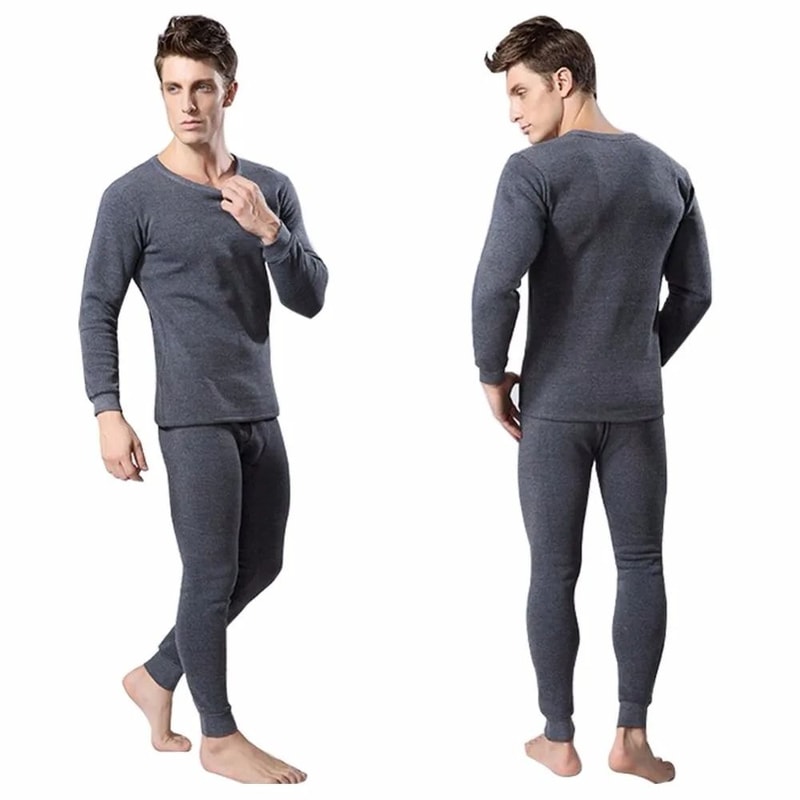 Mens Winter Thermal Underwear Set Fleece Lined Long Sleeve Top And Pants For Cold Weather Warmth 1