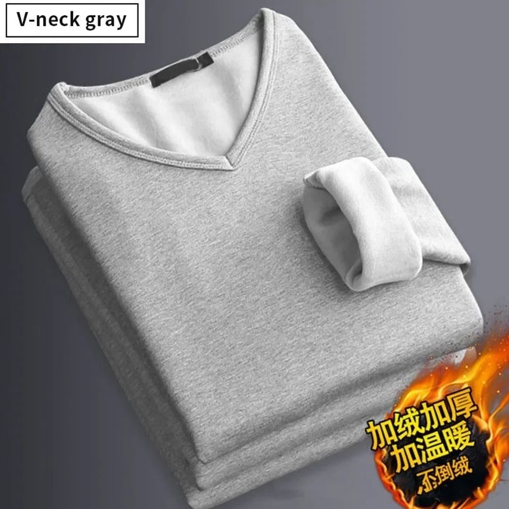 Men Plush Thermal Long Sleeve T Shirt Plus Velvet Fleece Lined Winter Base Layer Top 11