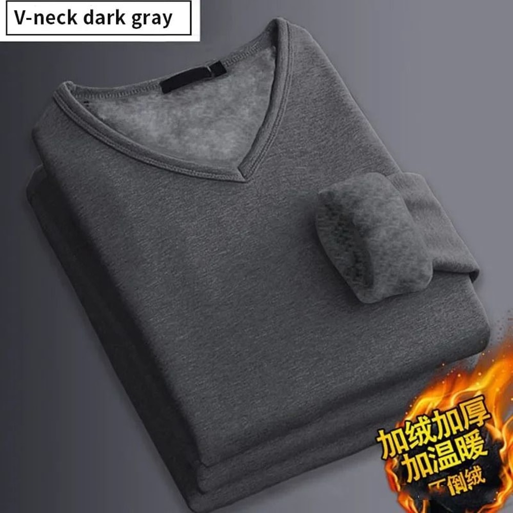 Men Plush Thermal Long Sleeve T Shirt Plus Velvet Fleece Lined Winter Base Layer Top 12