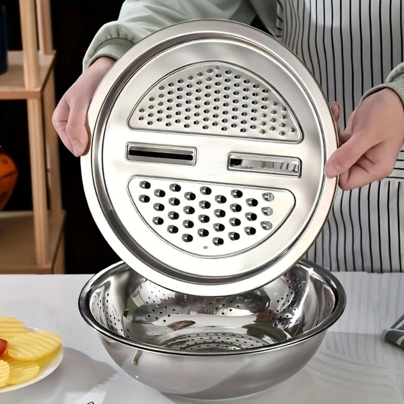 Stainless Steel Kitchen Grater And Draining Bowl Set 2