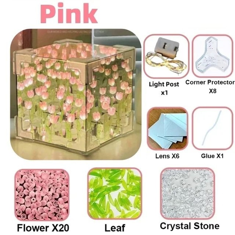 DIY Tulip Mirror Cube Night Light Table Lamp 9