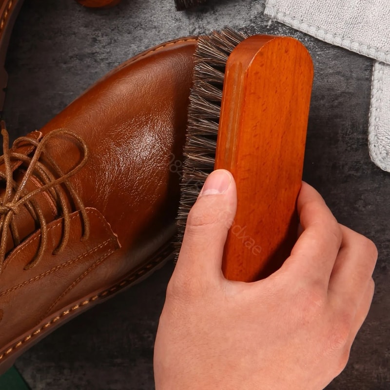 Horsehair Shoe Shine Brush Kit With Polish Dauber Set 3