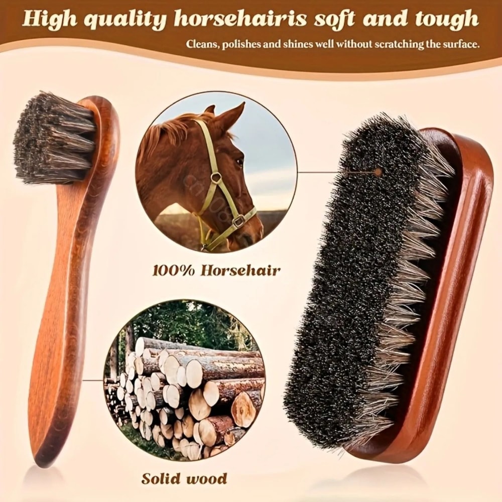 Horsehair Shoe Shine Brush Kit With Polish Dauber Set 4