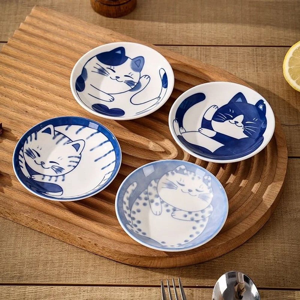 Japanese Style Ceramic Dessert Sauce Dish With Lucky Cat Design 2