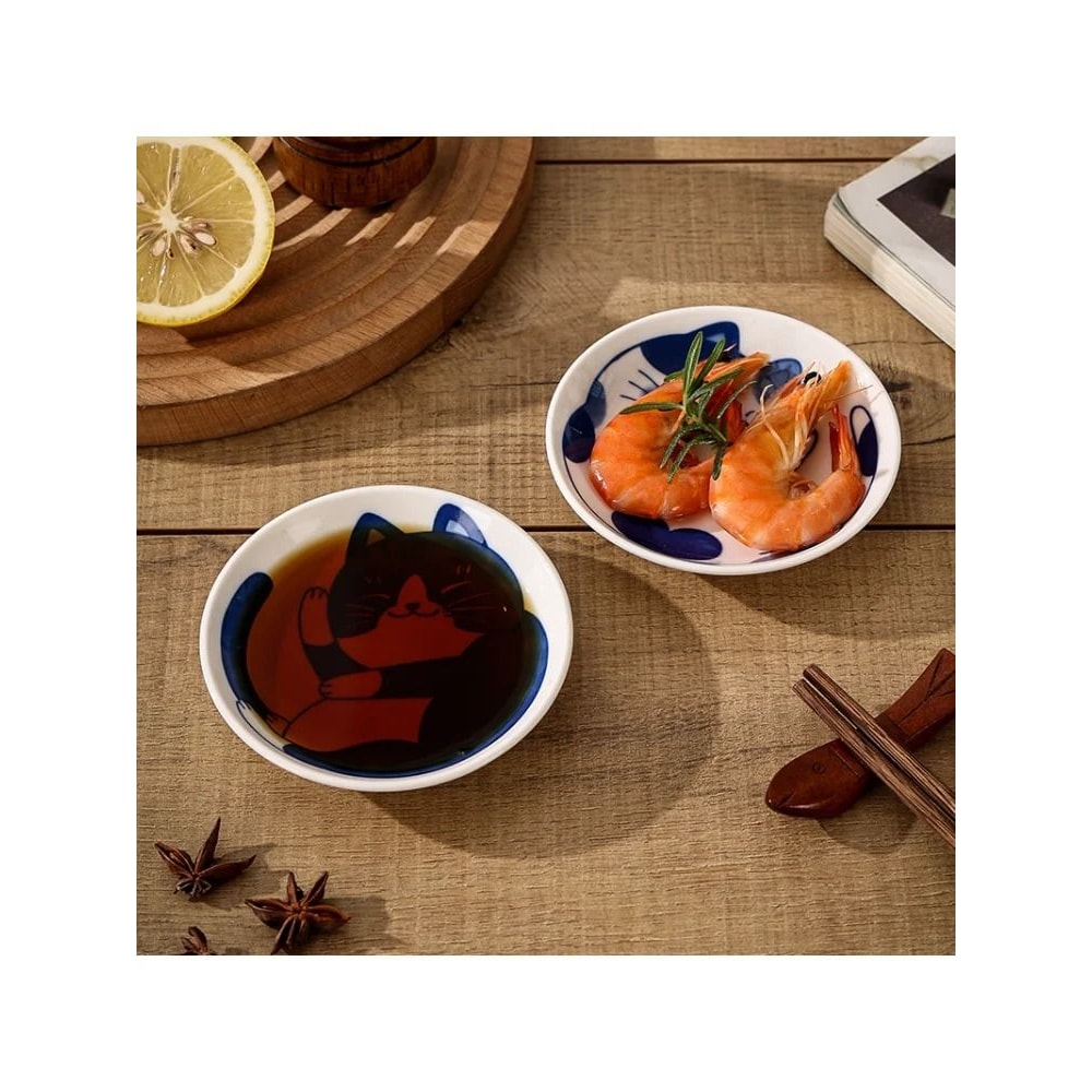 Japanese Style Ceramic Dessert Sauce Dish With Lucky Cat Design 3