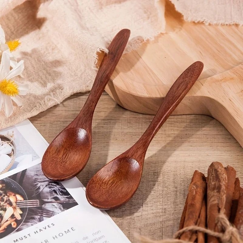Wooden Tea Spoon Set Long Coffee And Dessert Spoons 1