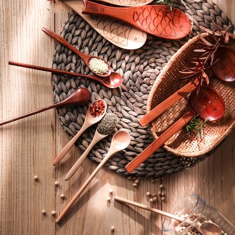 Wooden Tea Spoon Set Long Coffee And Dessert Spoons 5