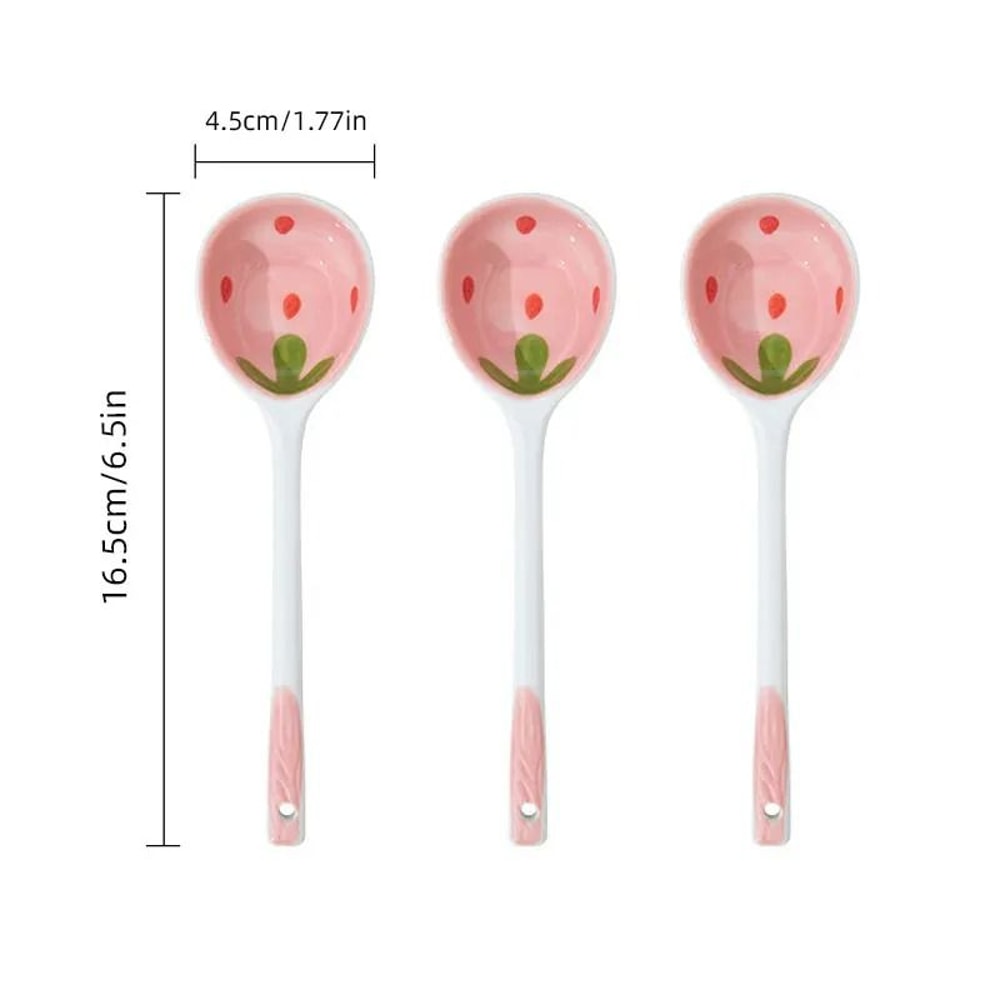 Kawaii Strawberry Ceramic Soup Spoon Long Handle Dessert Spoon 9