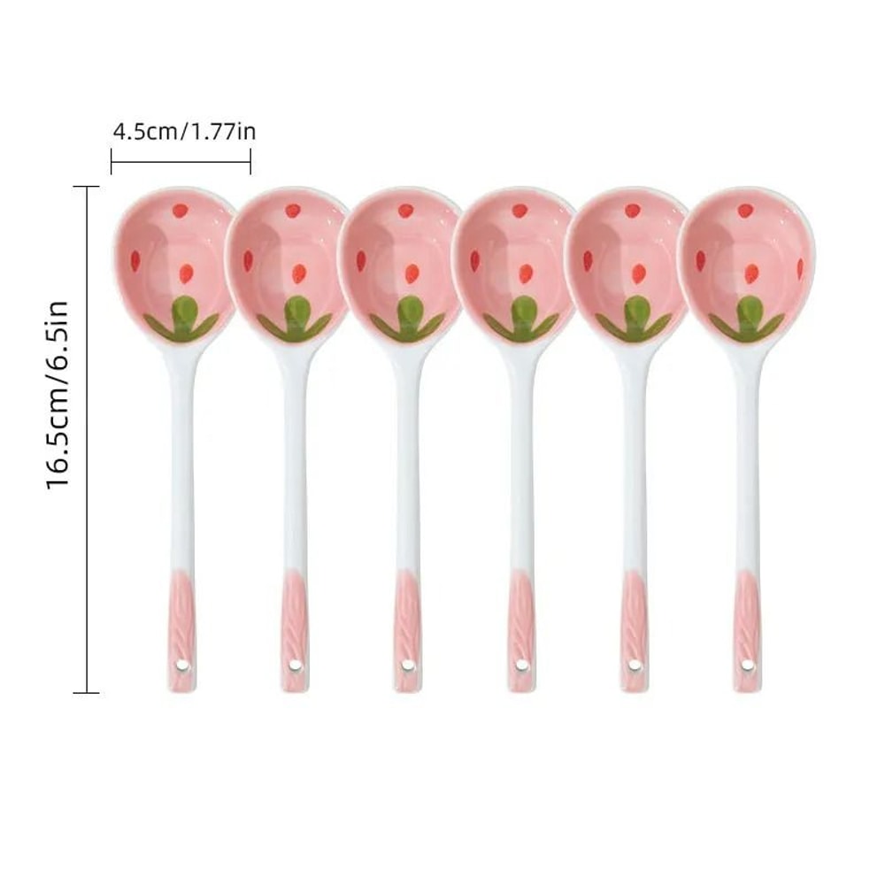 Kawaii Strawberry Ceramic Soup Spoon Long Handle Dessert Spoon 10