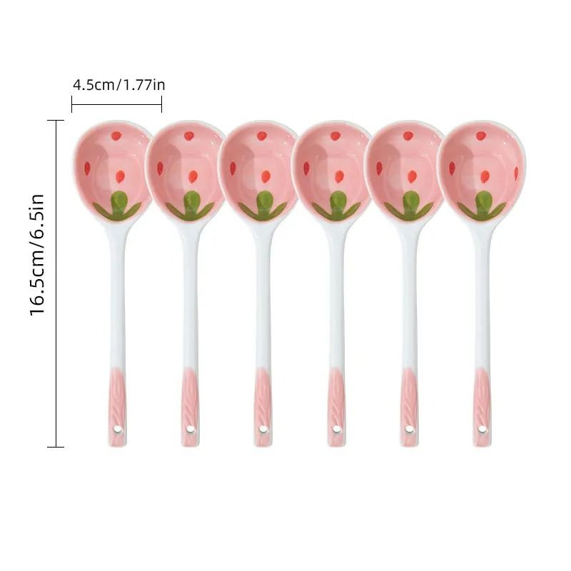 Kawaii Strawberry Ceramic Soup Spoon Long Handle Dessert Spoon 10