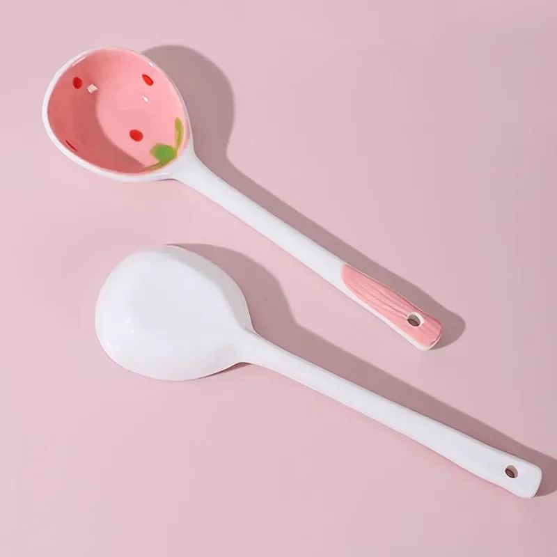 Kawaii Strawberry Ceramic Soup Spoon Long Handle Dessert Spoon 4